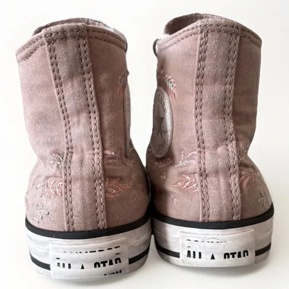Converse Dusty Rose Faux Suede Embroidered Floral High Hi-Top - Picture 2 of 7